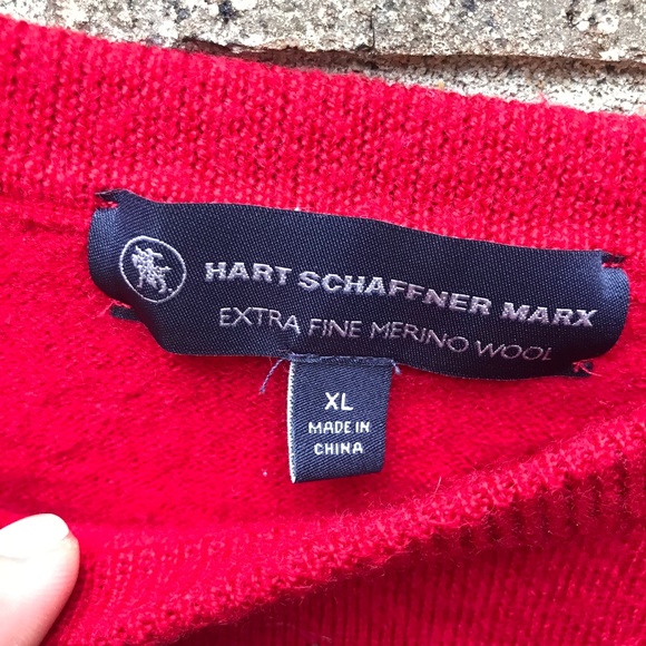 HART SCHAFFNER MARX Extra Fine Merino Wool Red Sweater | L/XL - Picture 6 of 7